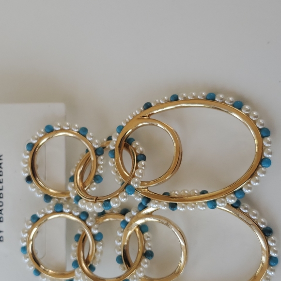 SugarFix by BaubleBar Long 3 Linked Gold Tone and Blue Nickel Free Earrings NWT - Picture 3 of 4